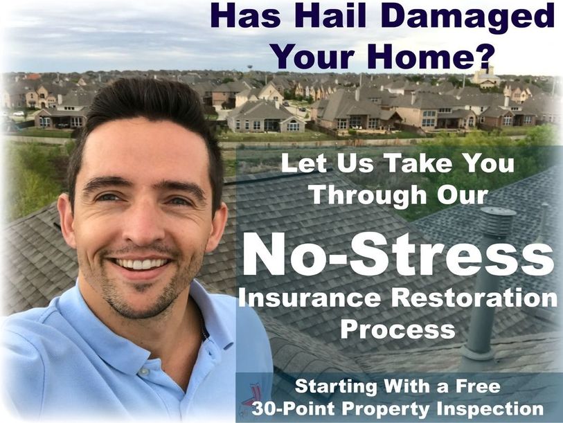 Roof Inspector on the top of the roof doing an inspection for hail damage to the roof in Dallas, TX
